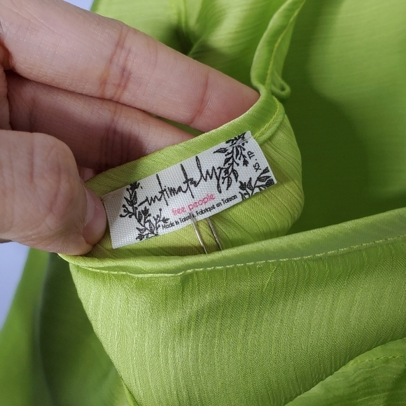 Free People Intimately Lime Neon Green Hang On Halter Tie Satin Slip Mini Dress - Picture 13 of 13